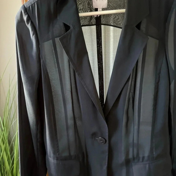 Leith Silk Sheer Long Single Button Blazer with Shoulder Pads Women’s size Small - Picture 7 of 14